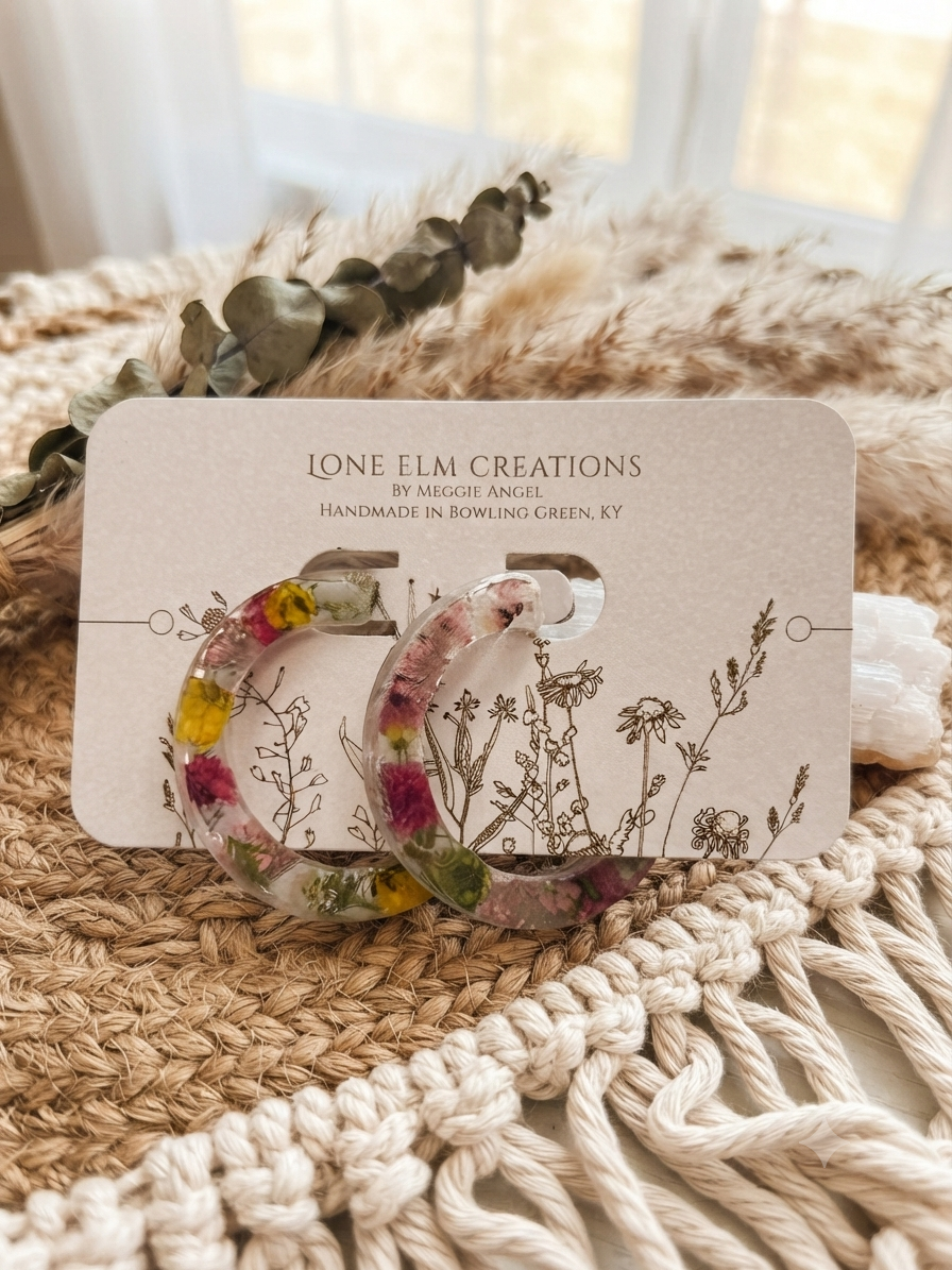 Flower Resin Hoop Earrings