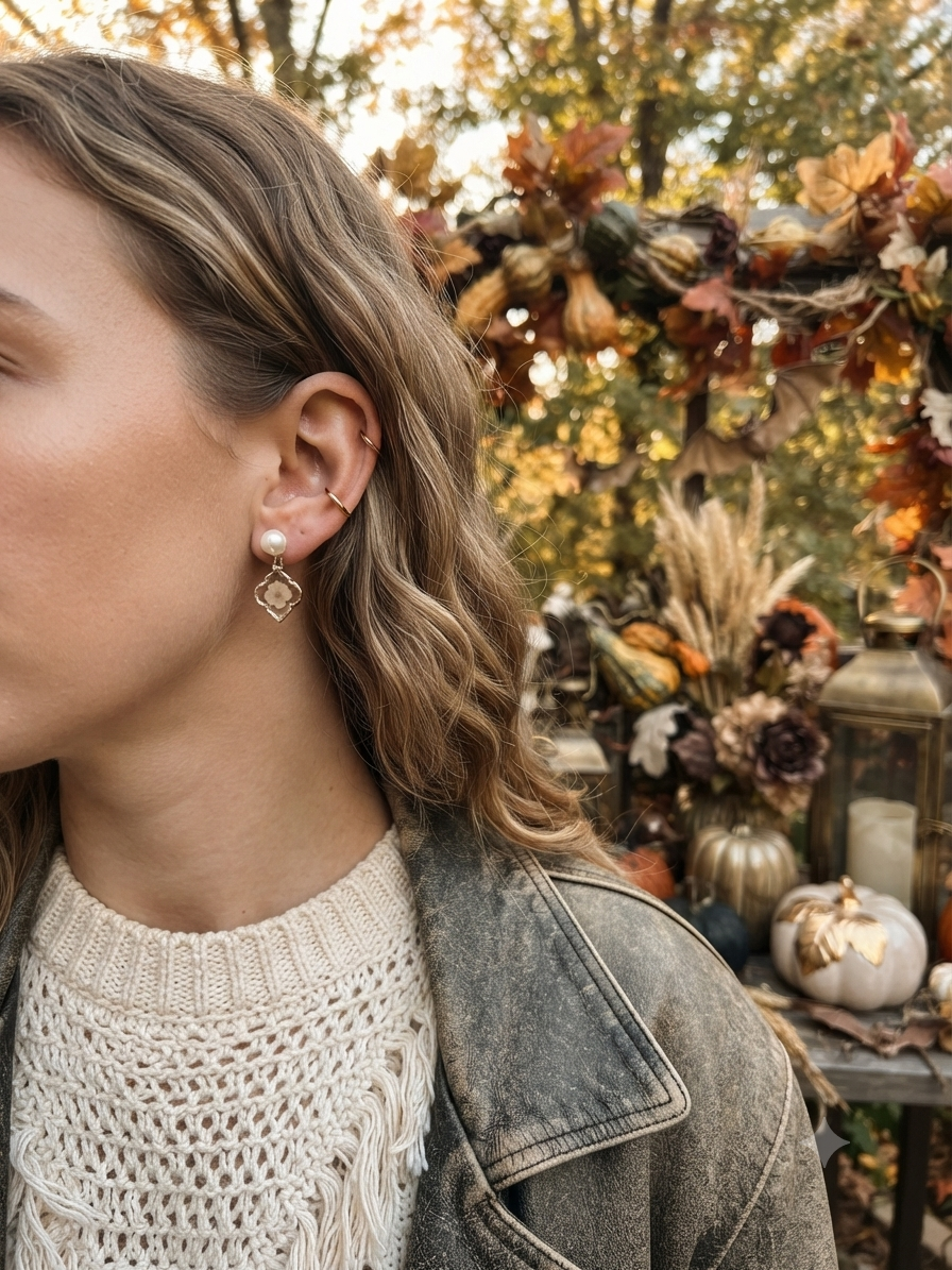 Flower Resin Pearl Stud Dangle Earrings