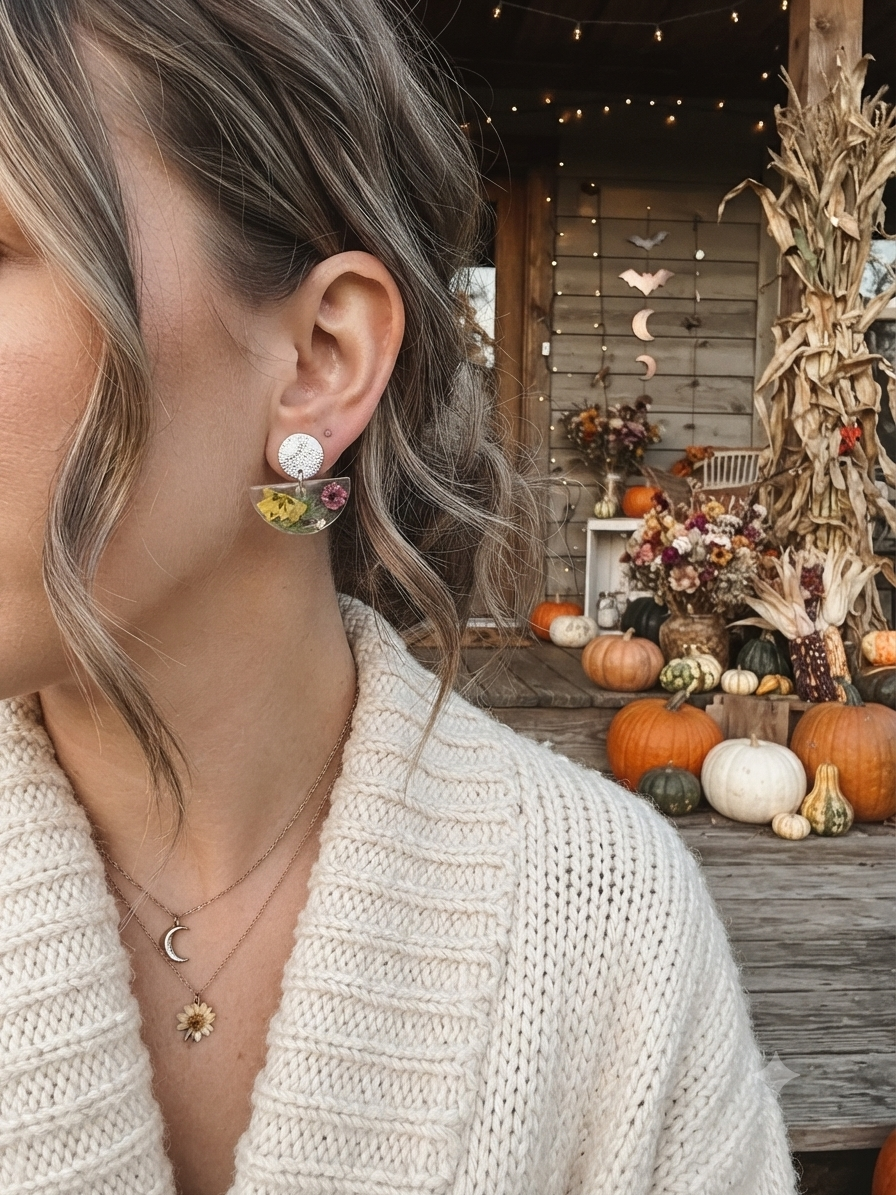 Resin Flower Stud Dangle Earrings