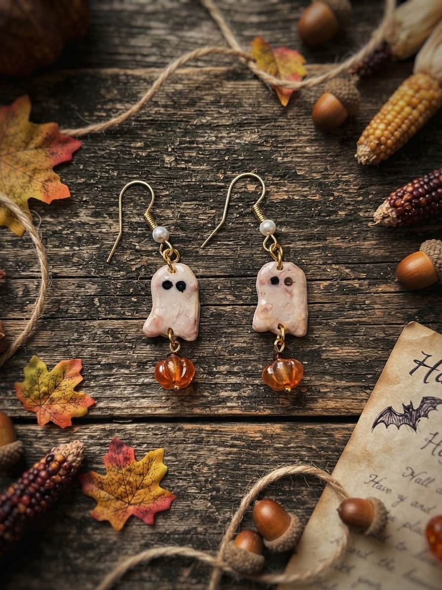 Polymer Clay Ghost and Pumpkin Earrings