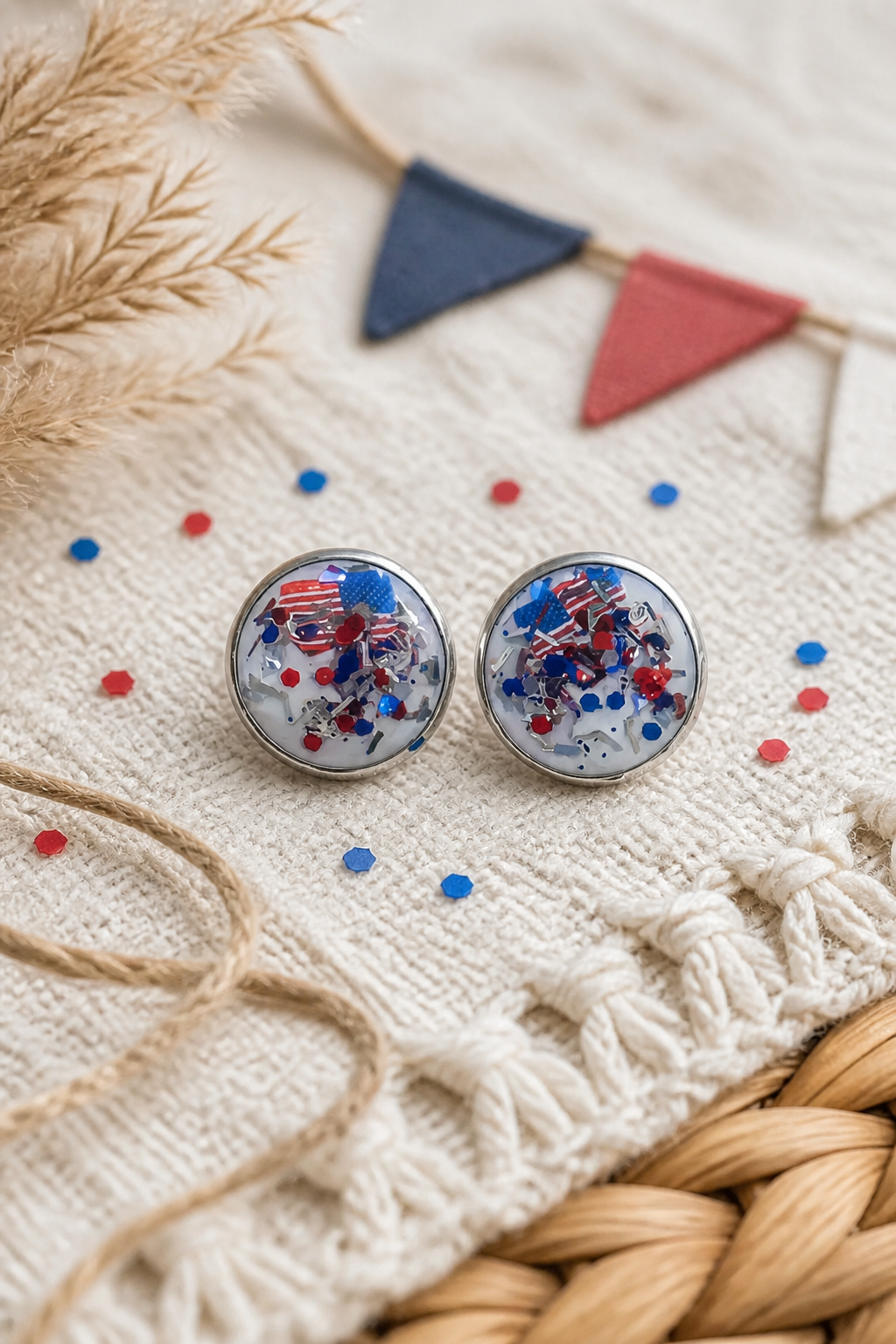 Red, White, and Blue Sparkle Resin Stud Earrings