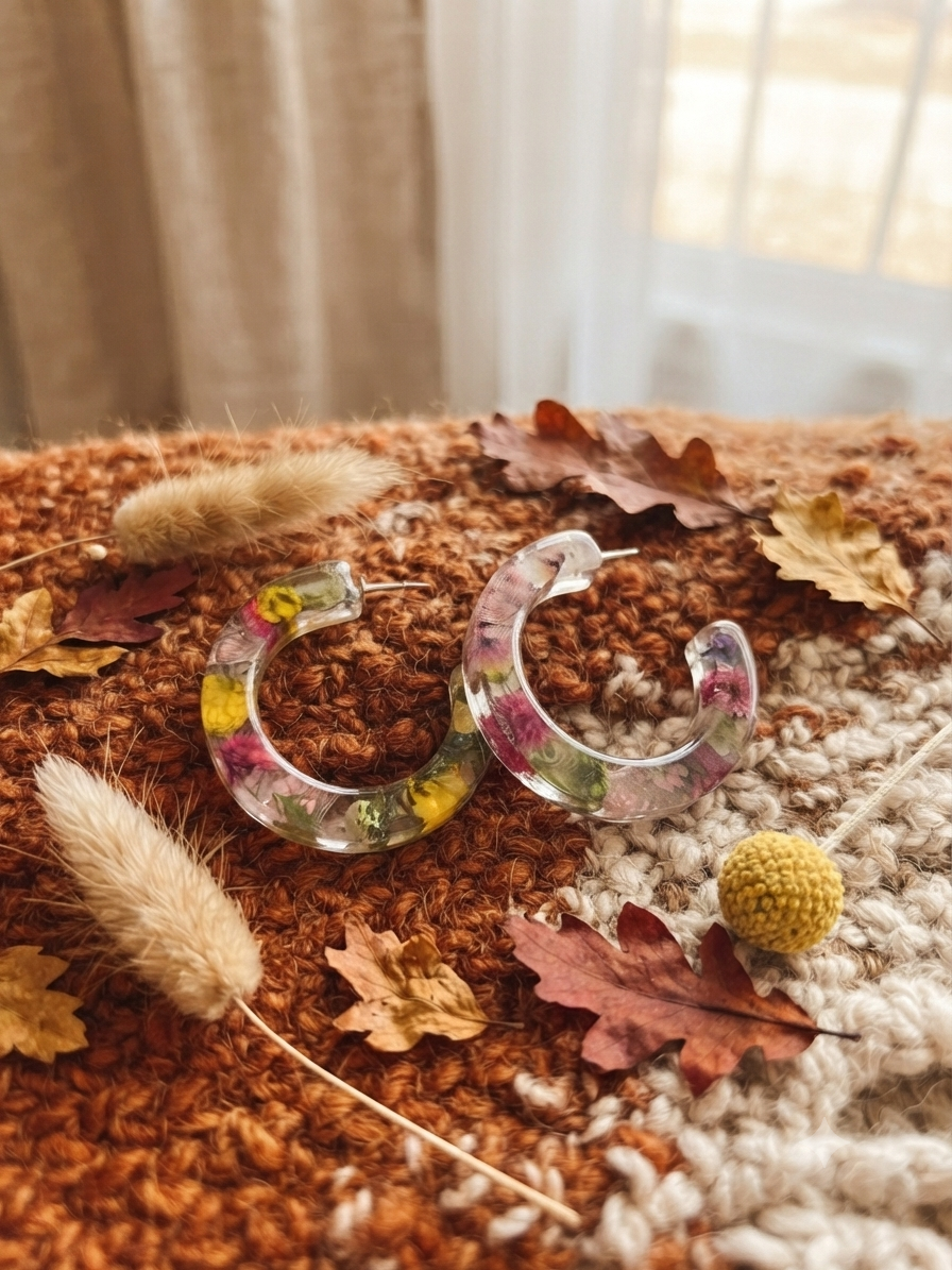Flower Resin Hoop Earrings