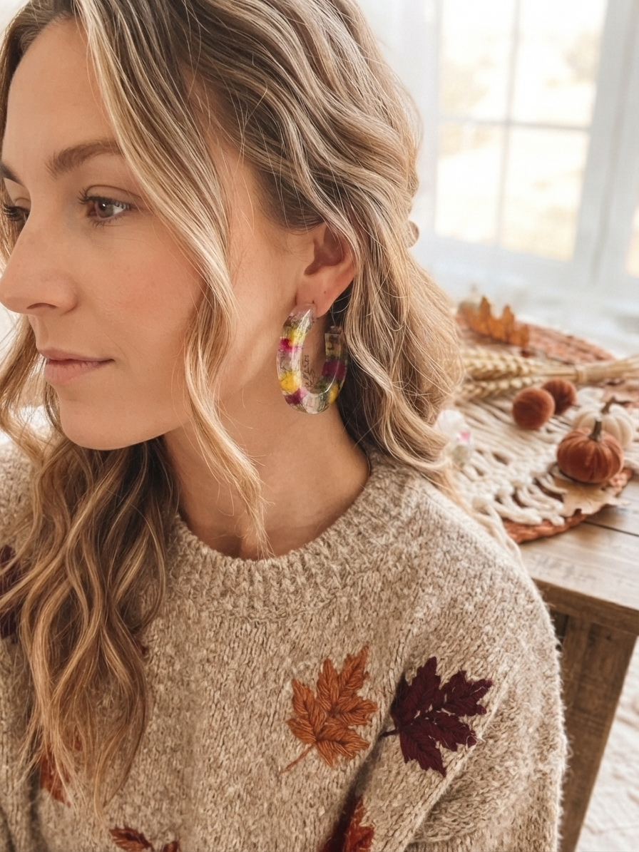 Flower Resin Hoop Earrings