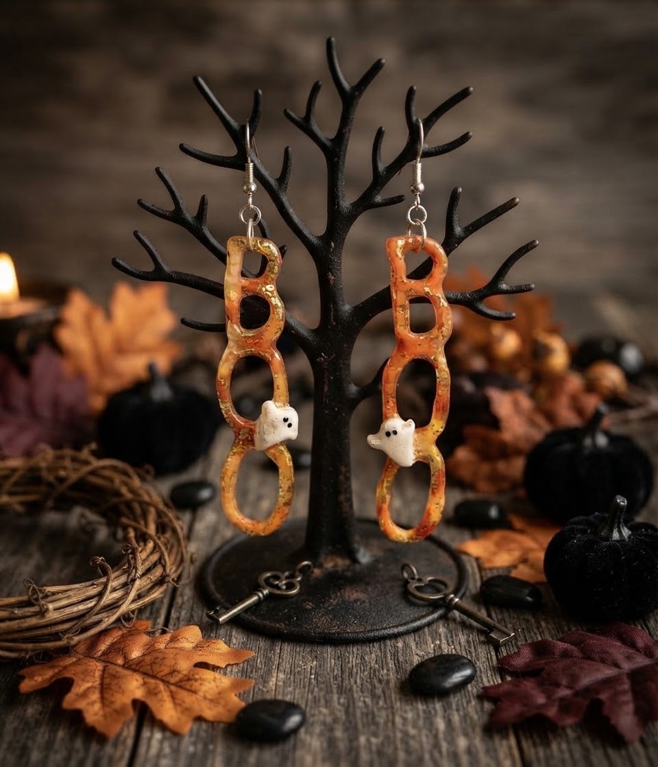 BOO Polymer Clay Dangle Earrings