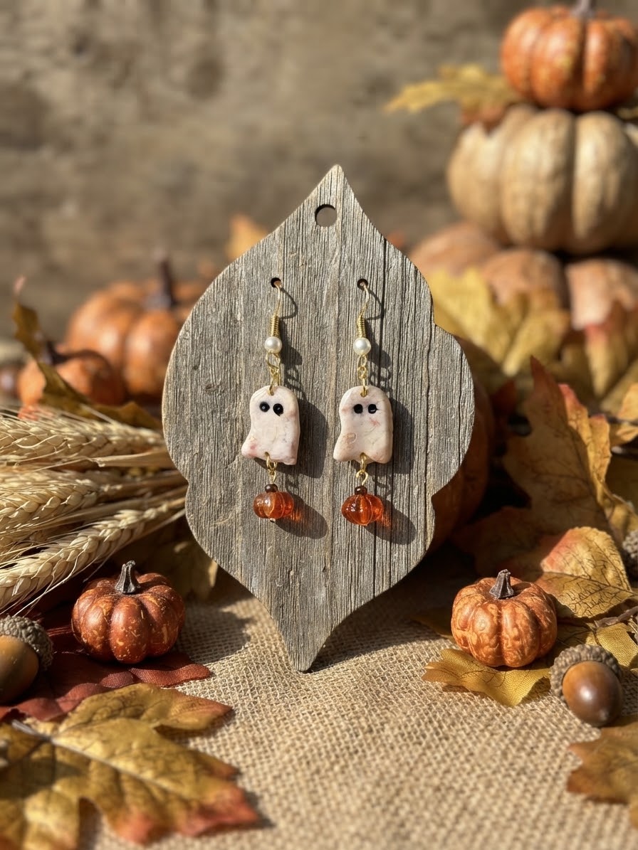 Polymer Clay Ghost and Pumpkin Earrings