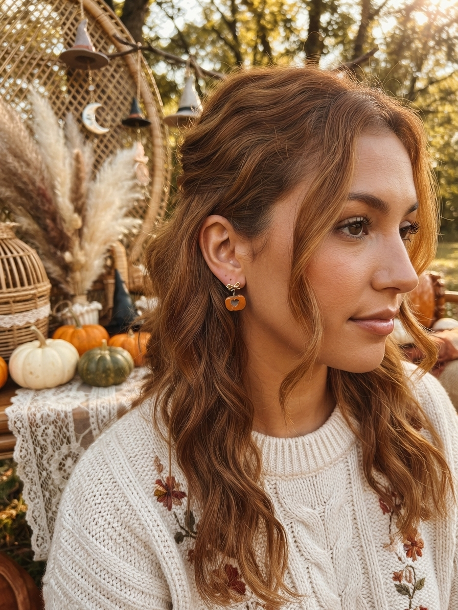 Pumpkin Stud Dangle Earrings