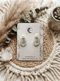 Resin White Flower Pearl Stud Dangle Earrings