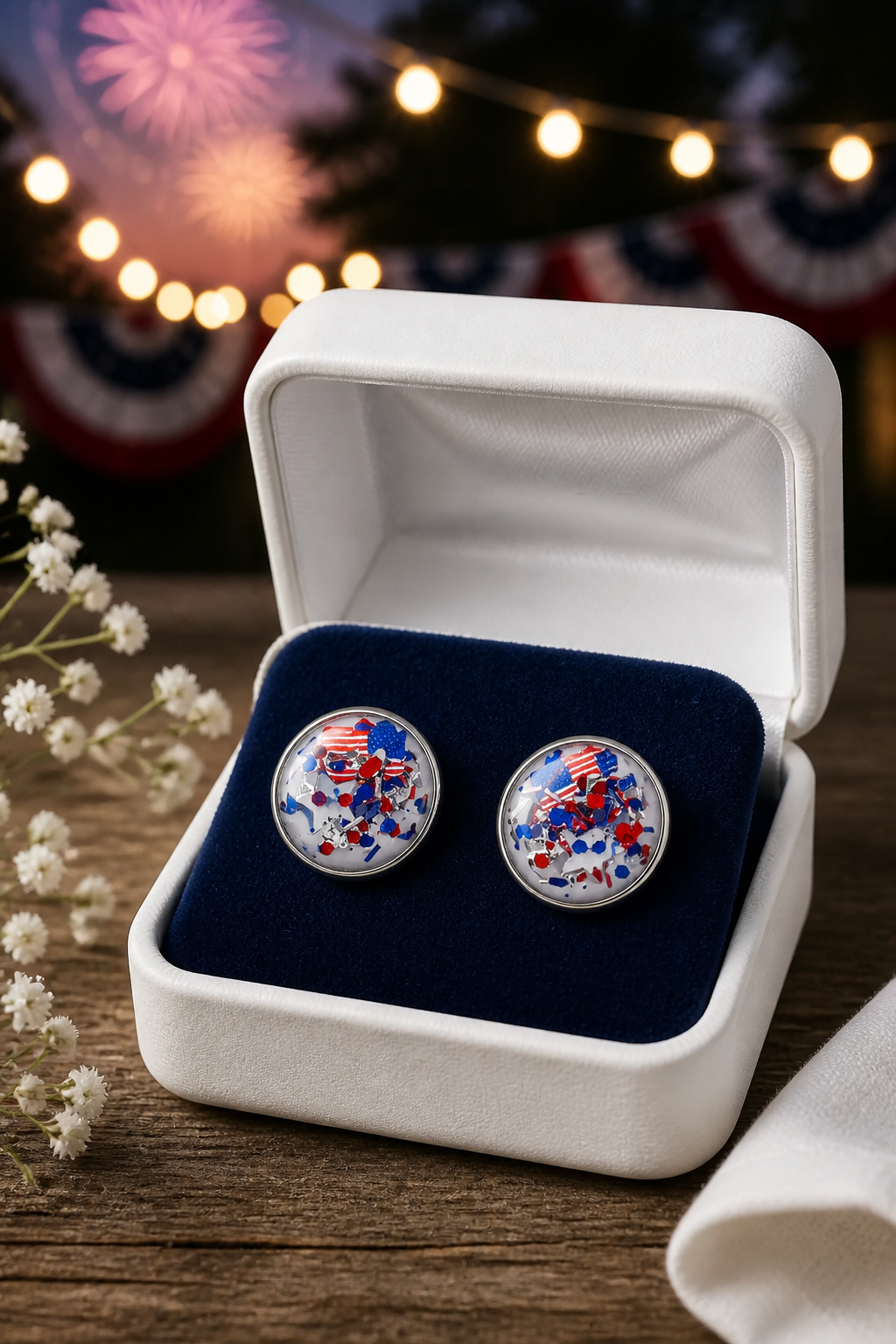 Red, White, and Blue Sparkle Resin Stud Earrings
