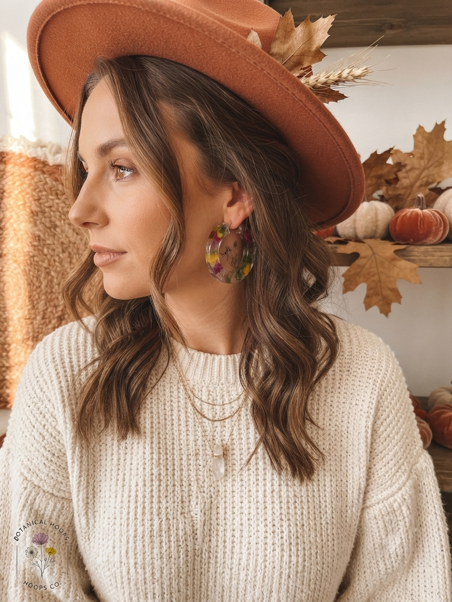 Flower Resin Hoop Earrings