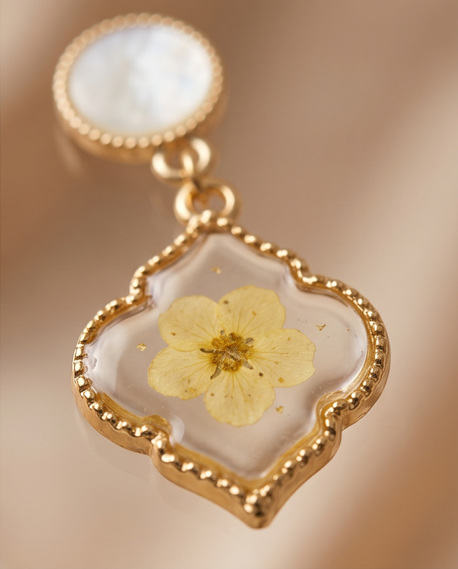 Resin Flower Gold Drop Earrings