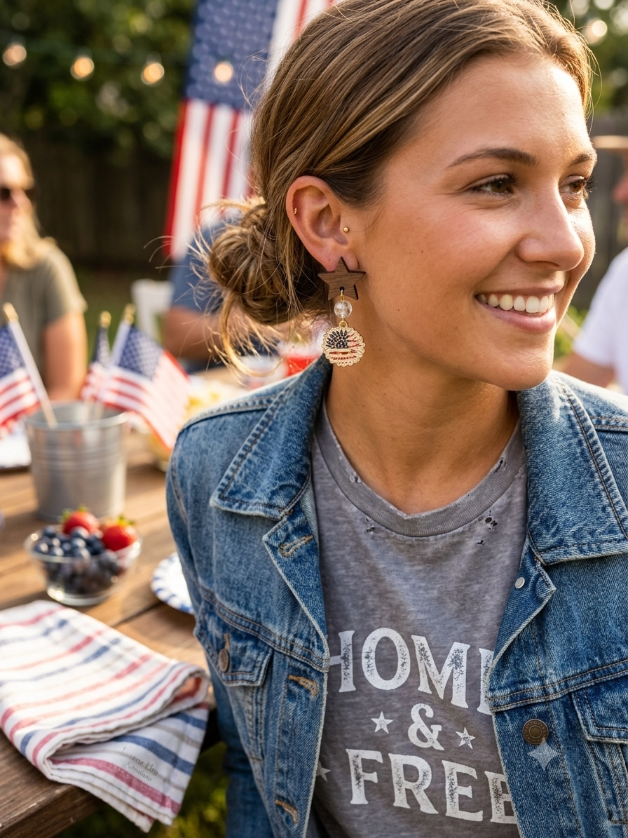 Sunflower Red, White, and Blue Dandle earrings