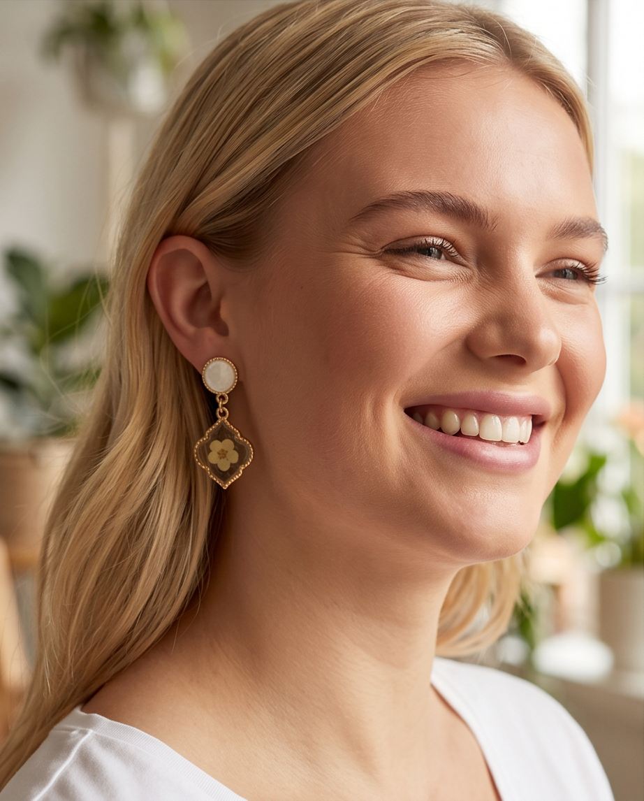 Resin Flower Gold Drop Earrings