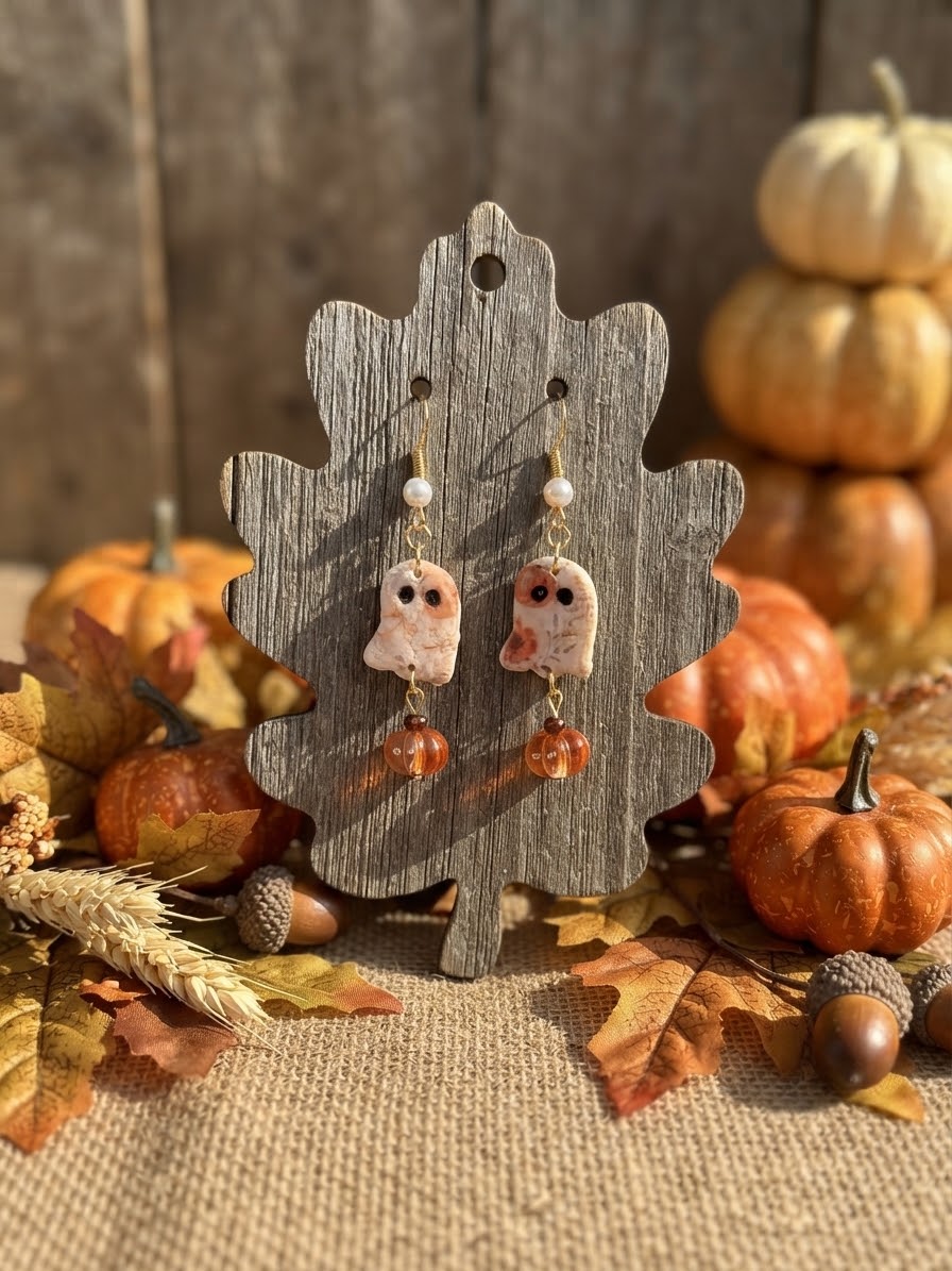 Polymer Clay Ghost and Pumpkin Earrings