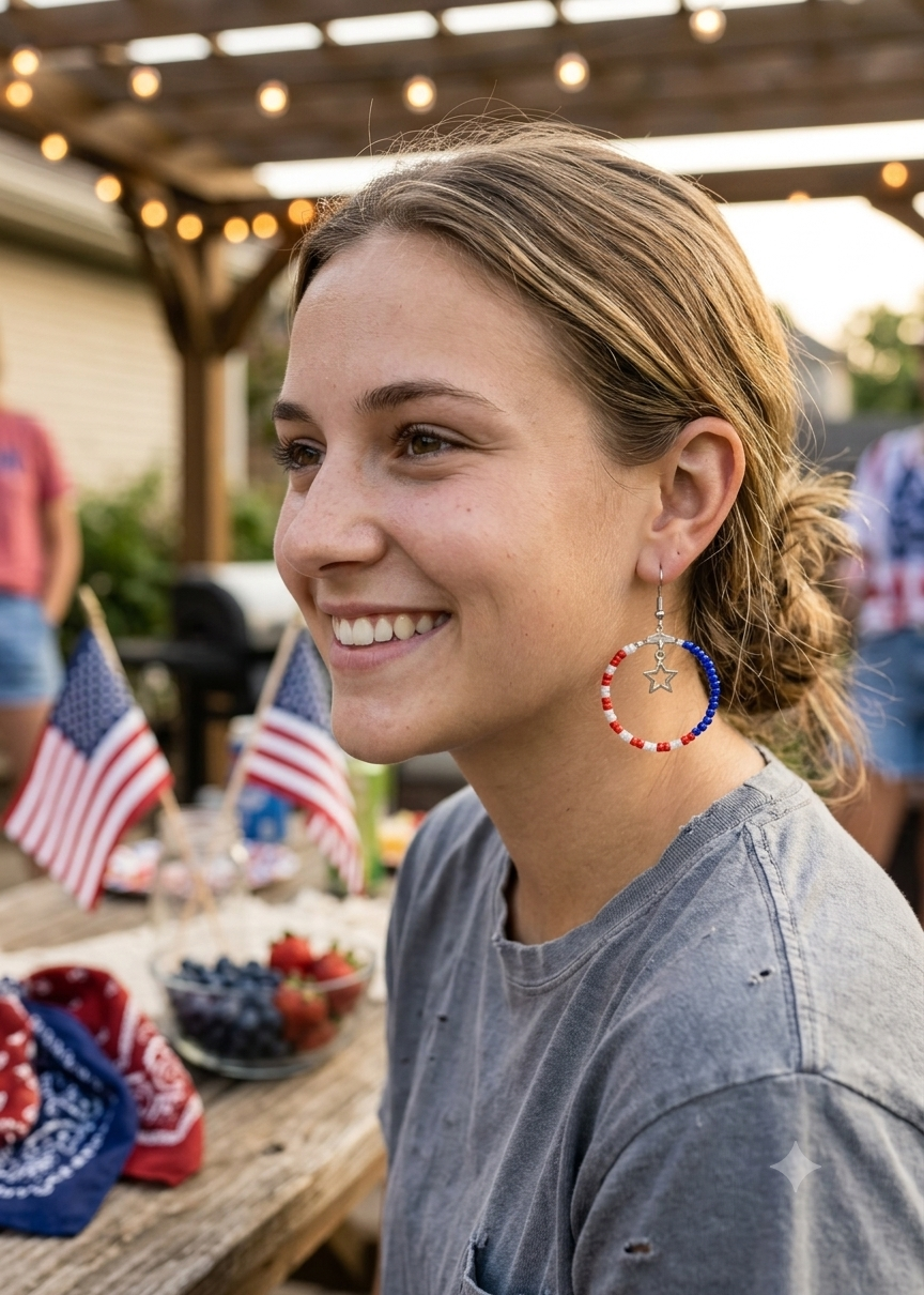 Beaded Red, White, and Blue Earrings