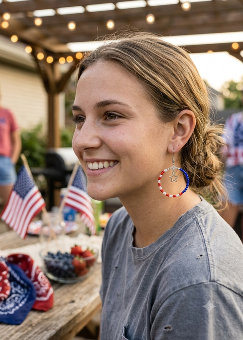 Beaded Red, White, and Blue Earrings