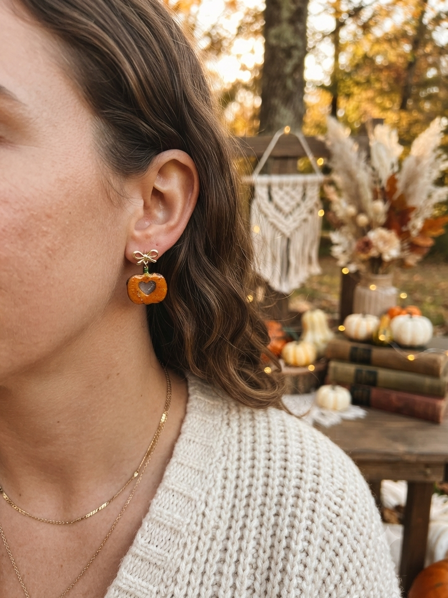 Pumpkin Stud Dangle Earrings