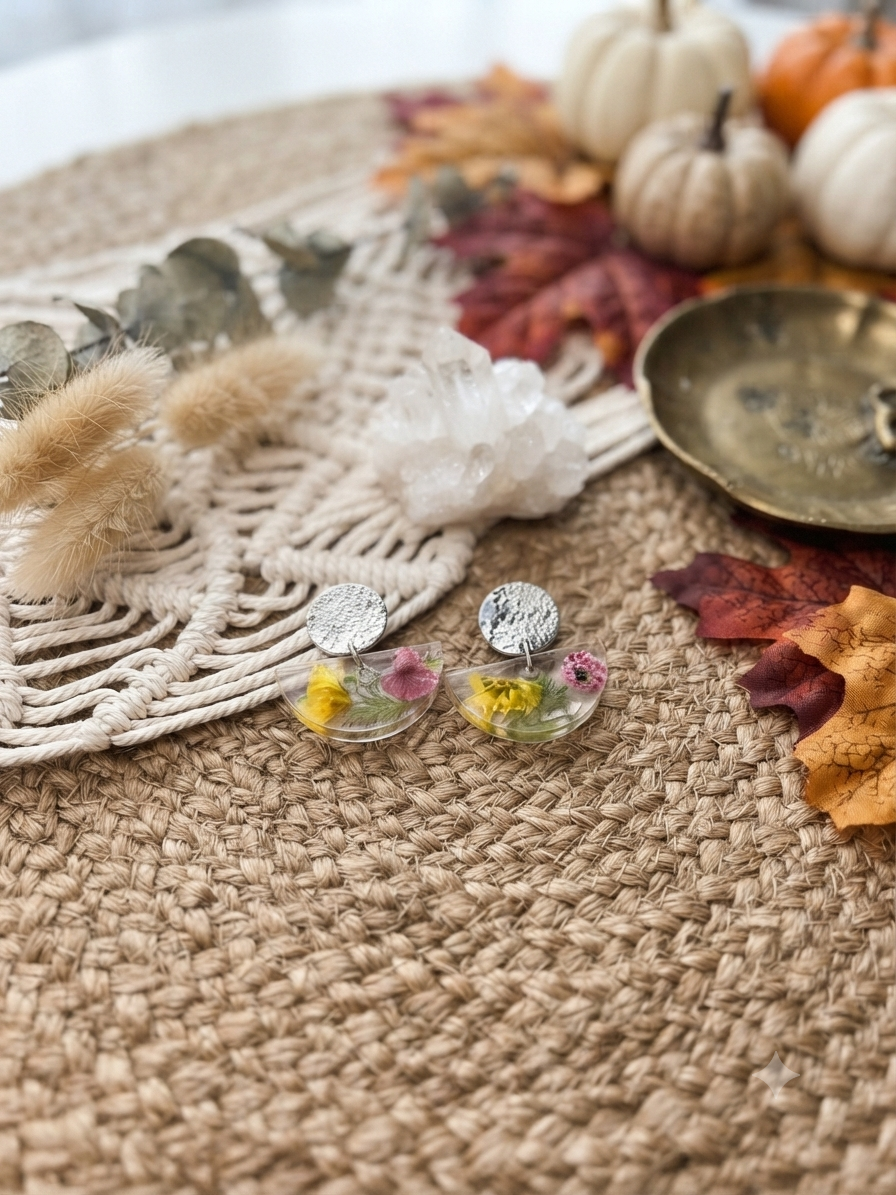 Resin Flower Stud Dangle Earrings