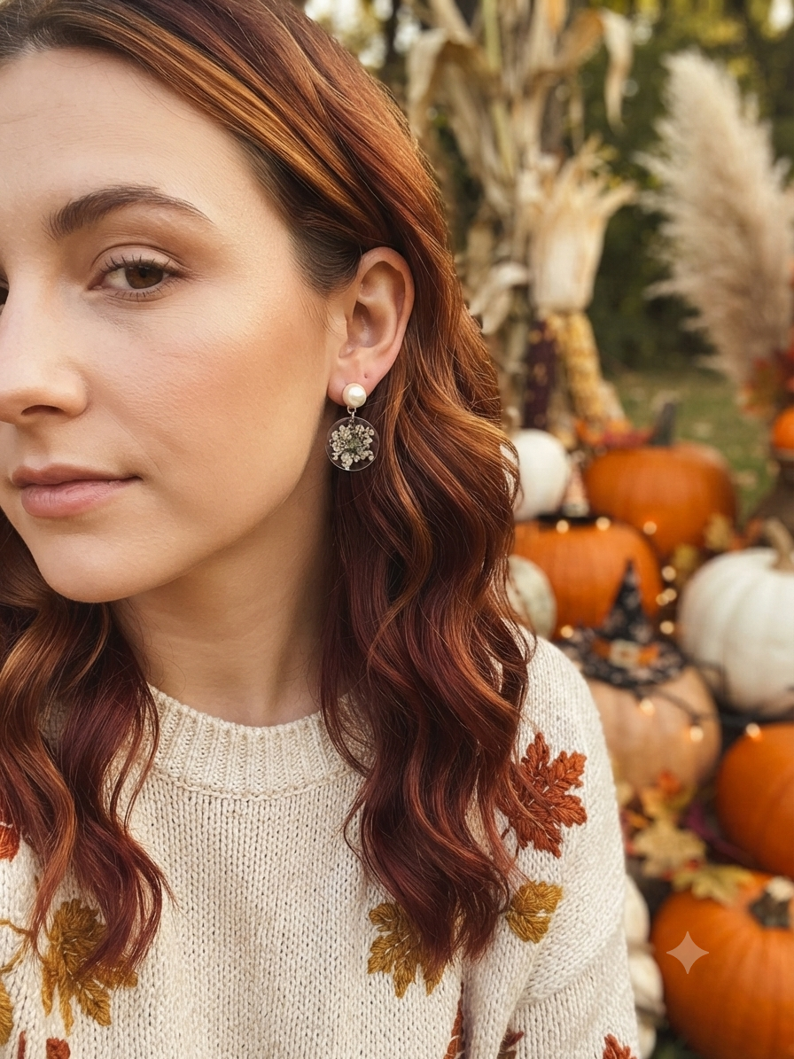 Resin White Flower Pearl Stud Dangle Earrings