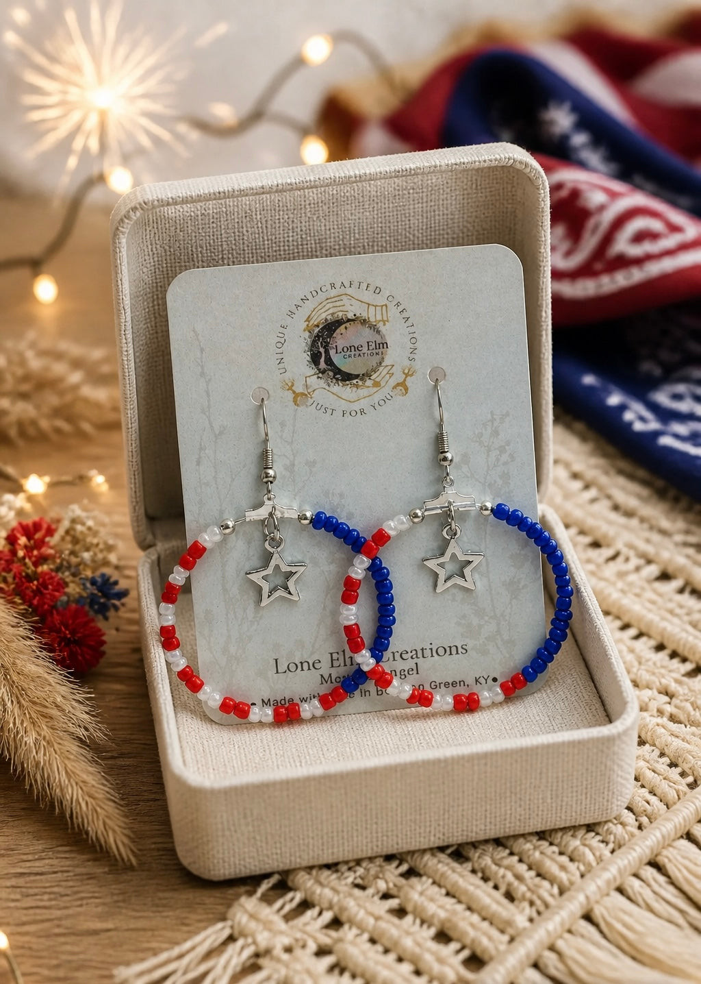 Beaded Red, White, and Blue Earrings
