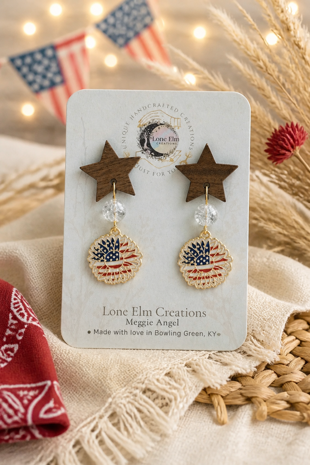 Sunflower Red, White, and Blue Dandle earrings