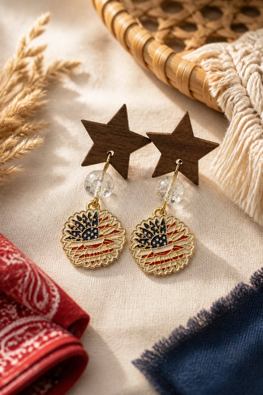 Sunflower Red, White, and Blue Dandle earrings