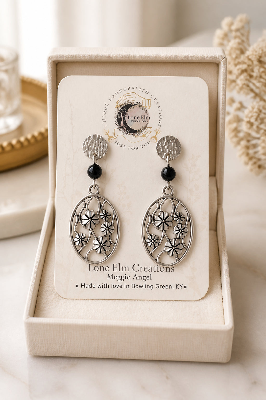 Obsidian Stainless Steel Dangle Earrings