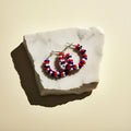 Red, White and Blue Beaded Hoop Earrings