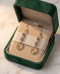 Gold Beaded CZ Moon Dangle Earrings