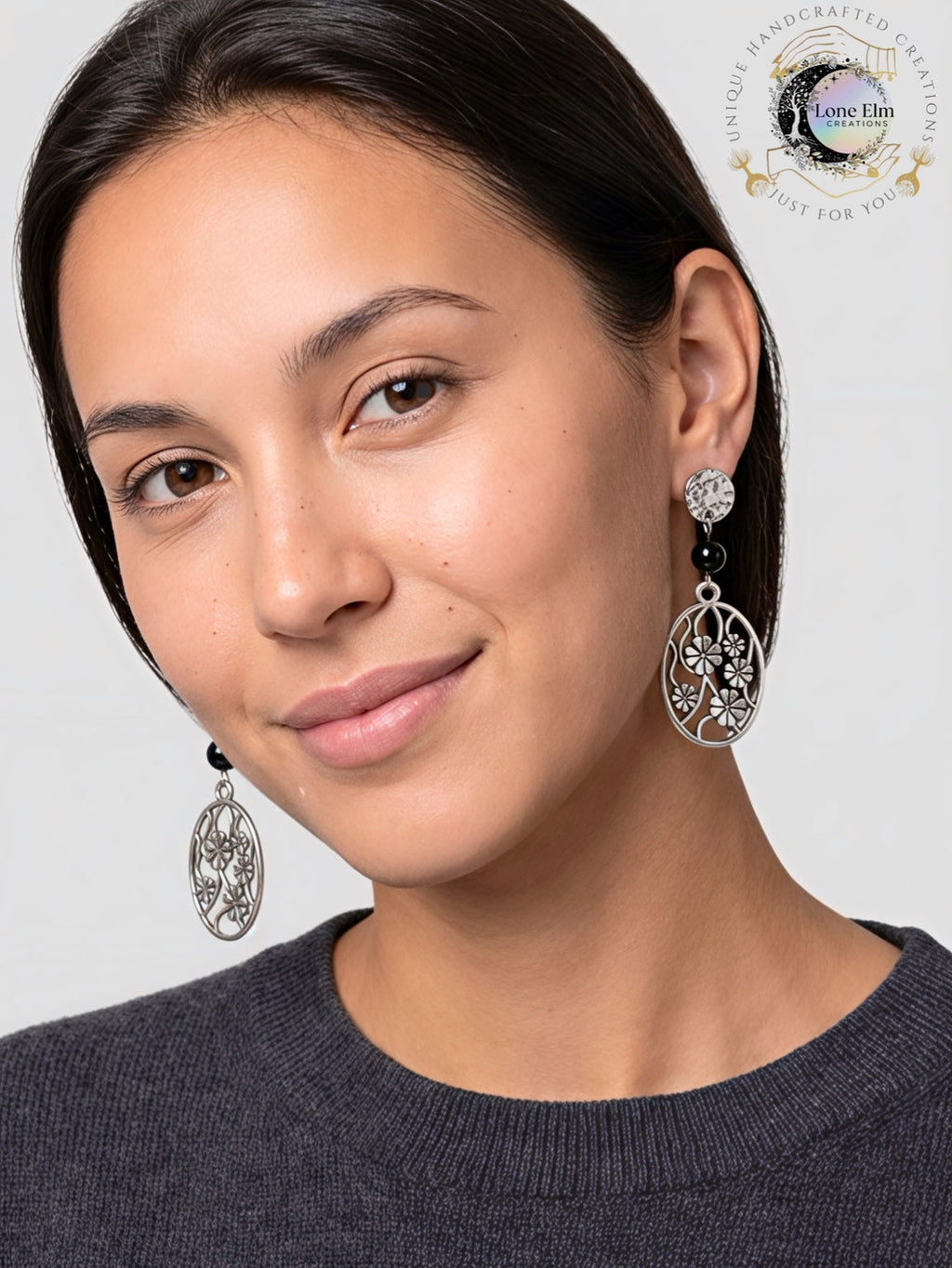 Obsidian Stainless Steel Dangle Earrings