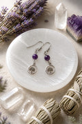 Amethyst Crescent Moon CZ Dangle Earrings