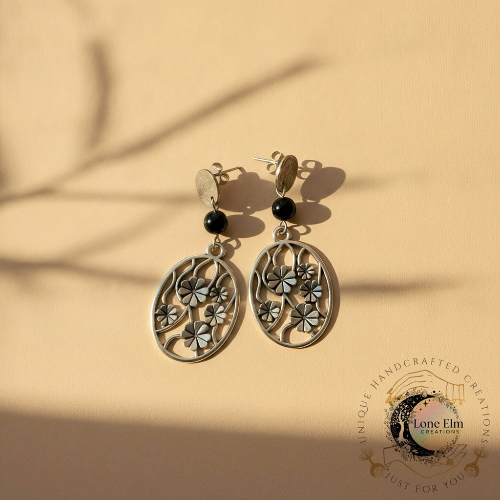Obsidian Stainless Steel Dangle Earrings