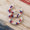 Red, White, and Blue Beaded Hoop Earrings